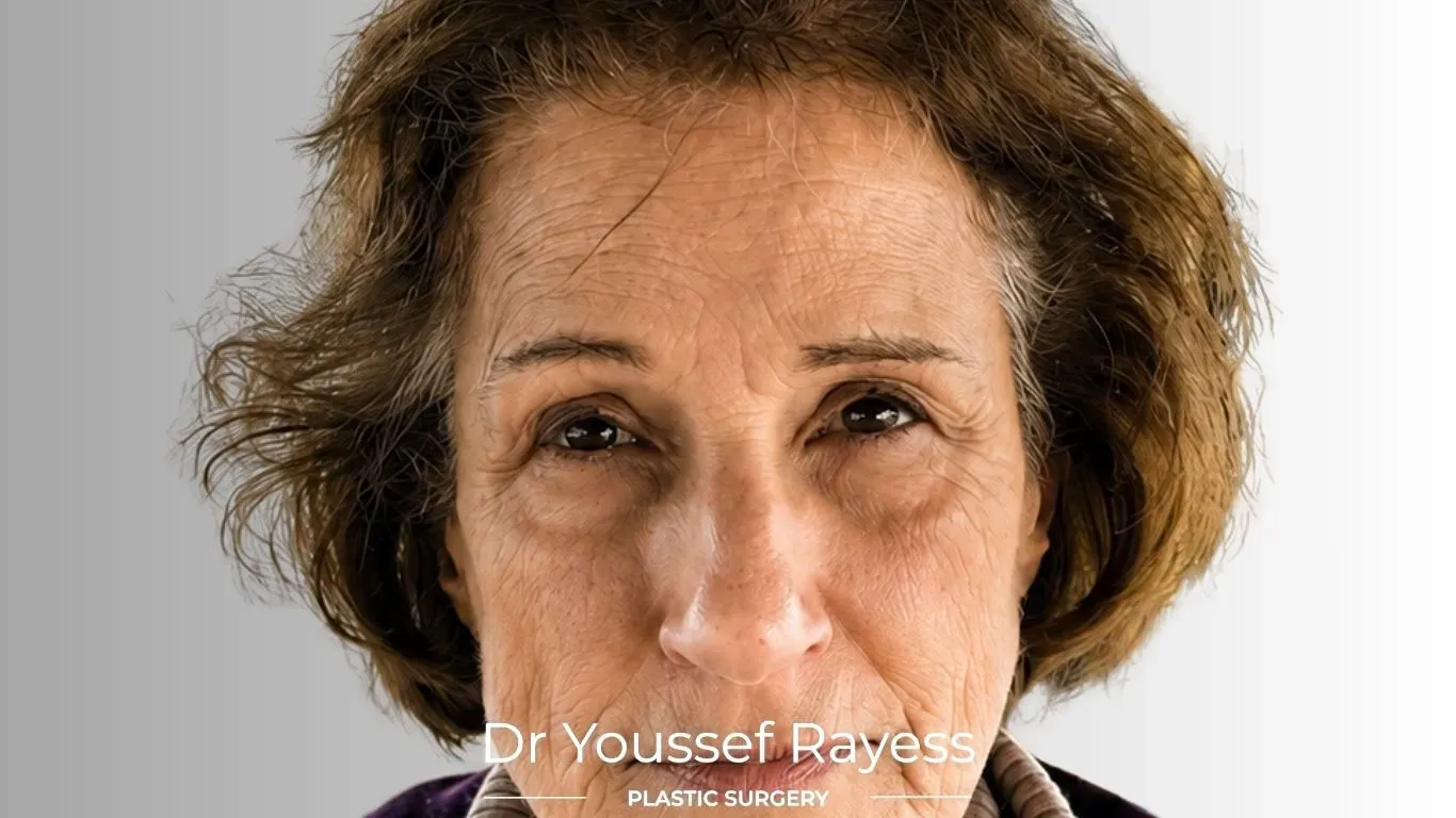 Front view before Brow Lift result by Dr Youssef Rayess in Beirut and Dubai showing natural brow refinement and facial harmony